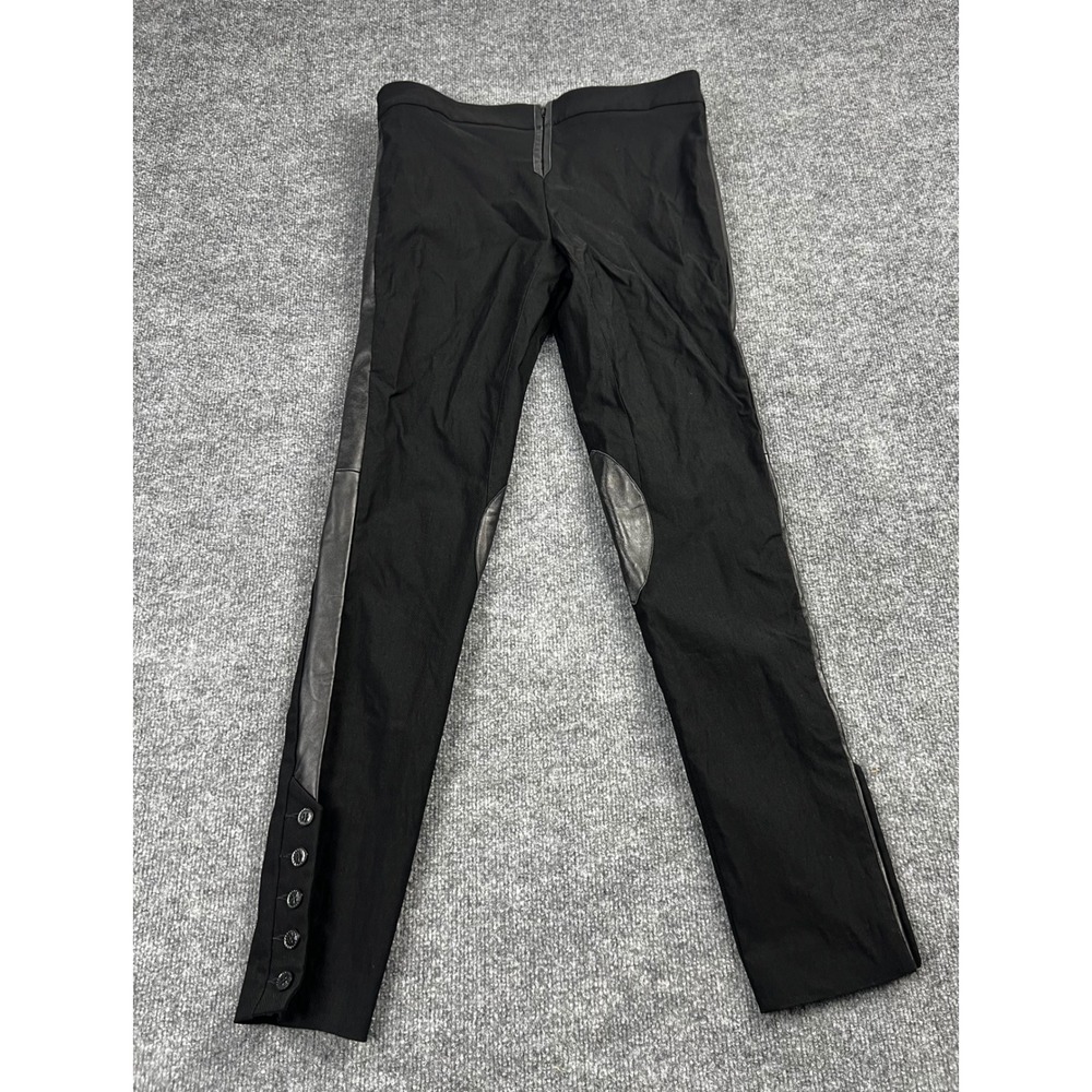 Bebe Black Equestrian Moto Leggings Faux Leather Trim Ankle Button Size L